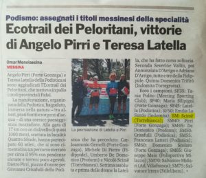 Scimè sul podio all'EcoTrail dei Peloritani 2018